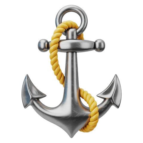 3d anchor graphic element with yellow rope for nautical themes and maritime branding PNG