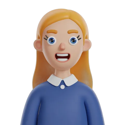 3d animated girl surprised in blue school uniform isolated transparent background clipart PNG