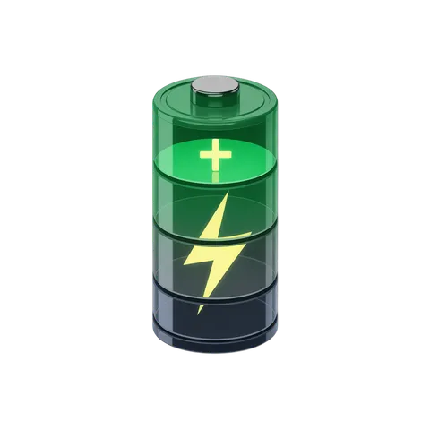 3d cartoon battery icon with energy and power symbols for digital design projects PNG