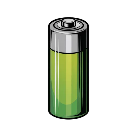 3d cartoon battery icon with green energy level for presentations and digital design PNG