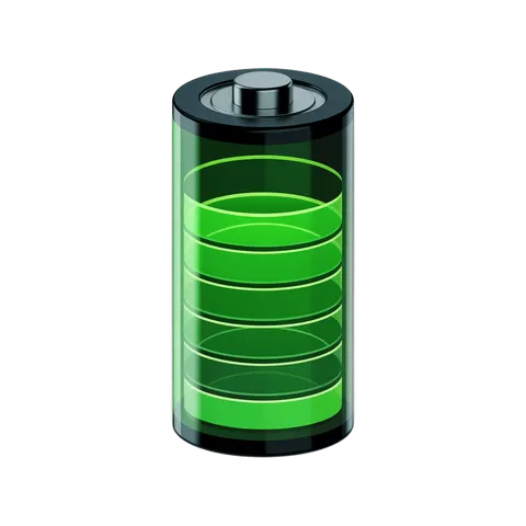 3d cartoon battery icon with green energy level indicator for digital design and presentations PNG