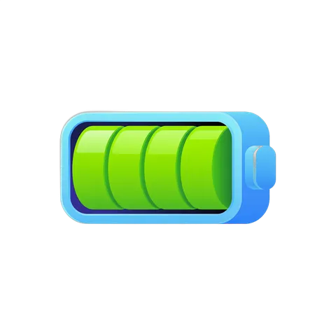 3d cartoon battery icon with green power level indicator for app interface design PNG