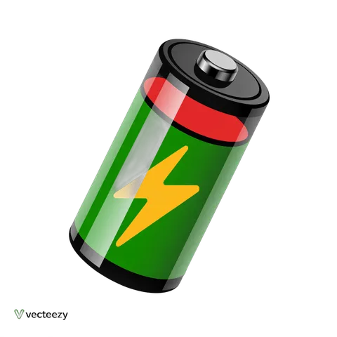 3d cartoon battery icon with lightning bolt for energy efficiency and power graphics PNG