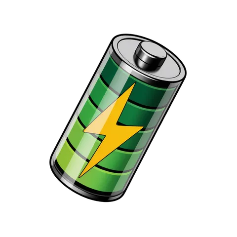 3d cartoon battery icon with lightning bolt symbol for energy power apps and websites PNG