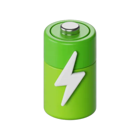 3d cartoon battery icon with lightning symbol for energy renewable eco green technology graphics PNG
