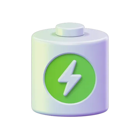 3d cartoon battery with green lightning bolt symbol for energy technology and renewable power icons PNG
