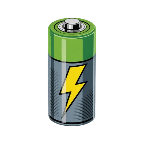 3d cartoon battery with lightning bolt isolated clipart graphic element for energy power icons PNG
