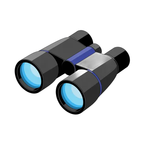 3d cartoon binoculars clipart isolated transparent background for travel adventure marketing PNG