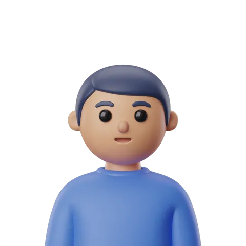 3d cartoon boy character with blue hair and light blue shirt isolated on transparent background PNG