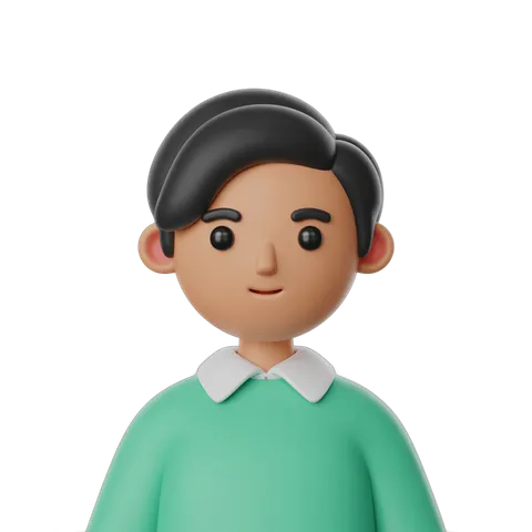 3d cartoon boy character with short black hair in green sweater for digital illustrations and branding PNG