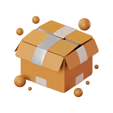 3d cartoon brown cardboard box with floating dots isolated transparent background clipart PNG