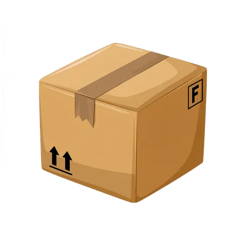 3d cartoon brown shipping box with fragile label for ecommerce packaging design and delivery graphics PNG