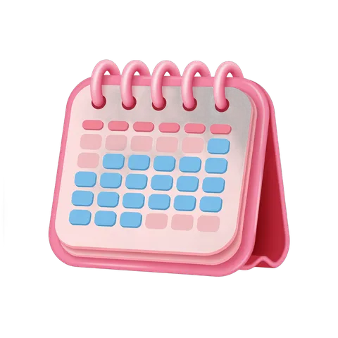 3d cartoon calendar clipart for planning events and schedules in pink color PNG