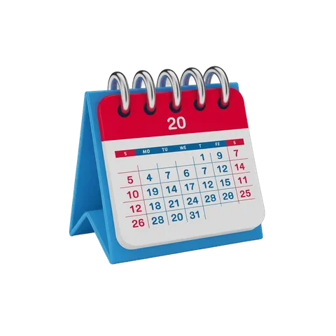 3d cartoon calendar clipart showing month view with current date highlighted for planning events PNG