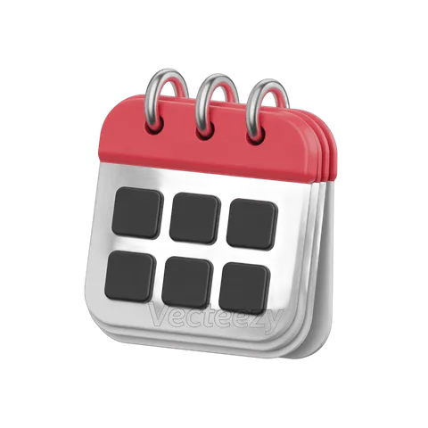 3d cartoon calendar icon with empty date slots for planning and scheduling events PNG