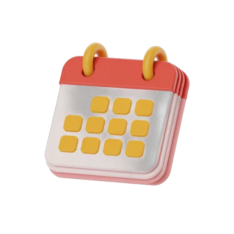3d cartoon calendar icon with yellow dates for scheduling and planning designs PNG
