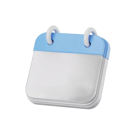 3d cartoon calendar page icon with blue tab for scheduling and planning designs PNG
