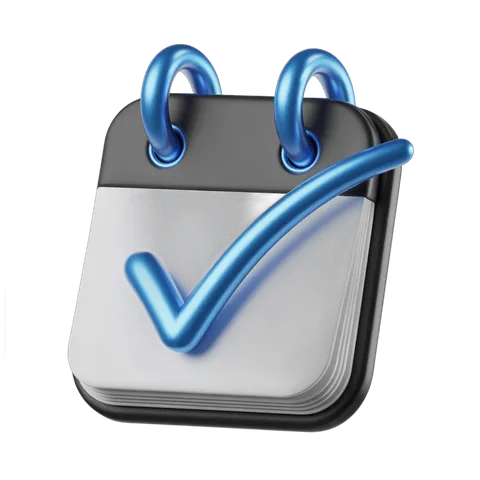 3d cartoon calendar page with checkmark clipart for task completion and planning designs PNG