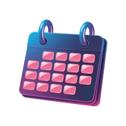 3d cartoon calendar page with pink squares for planning and scheduling events PNG