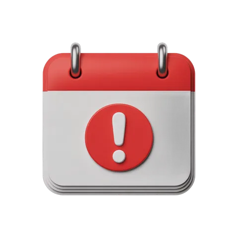 3d cartoon calendar page with warning sign for urgent reminders and alerts PNG