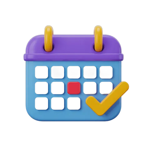 3d cartoon calendar with checkmark icon for appointment scheduling and task confirmation PNG