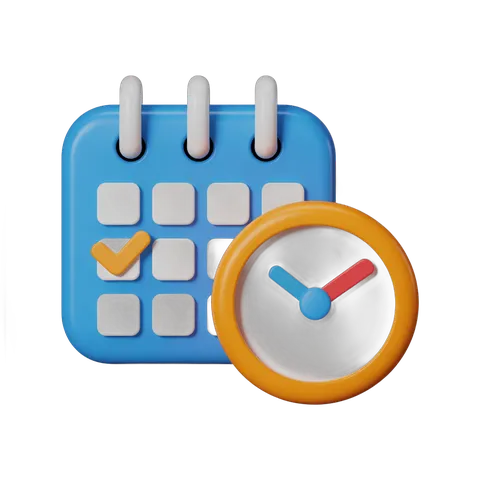 3d cartoon calendar with clock icon showing scheduled appointment reminder for business presentations PNG