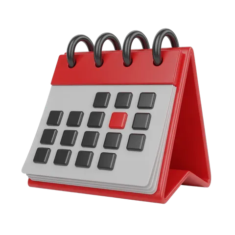 3d cartoon calendar with red stand and calculator buttons for planning and scheduling PNG
