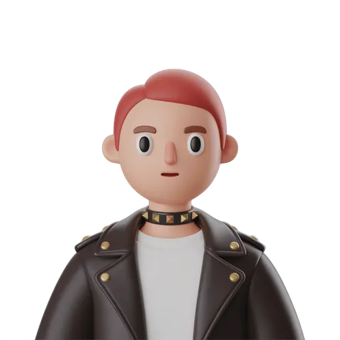 3d cartoon character male with leather jacket and choker for digital illustrations and branding PNG