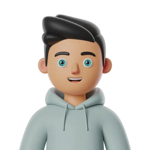 3d cartoon character man smiling in light gray hoodie for digital illustrations and presentations PNG