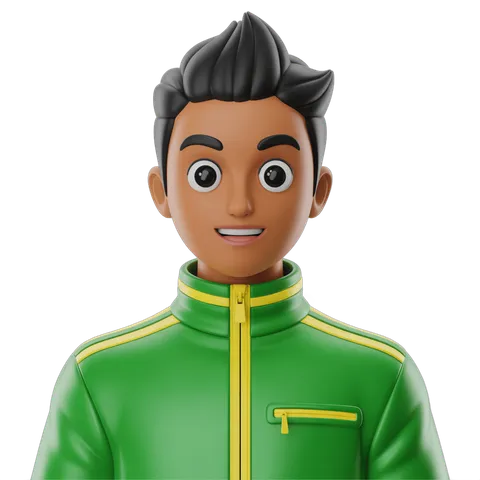 3d cartoon character wearing green sports jacket with yellow trim for digital illustrations and presentations PNG