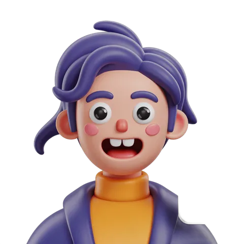 3d cartoon character with purple hair surprised expression isolated transparent background clipart PNG