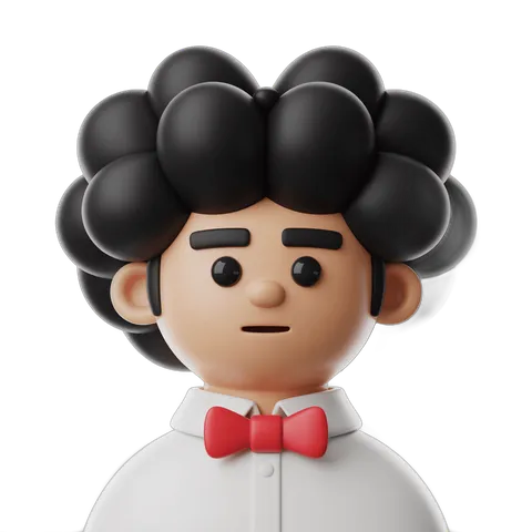3d cartoon chef with curly hair and red bow tie isolated transparent background clipart PNG