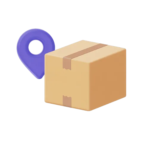 3d cartoon delivery location pin icon with shipping box for web design and app interfaces PNG
