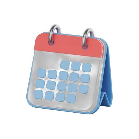 3d cartoon desk calendar with monthly grid for planning and scheduling events PNG