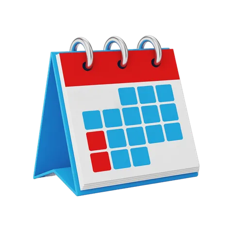 3d cartoon desk calendar with red and blue squares for planning and scheduling events PNG