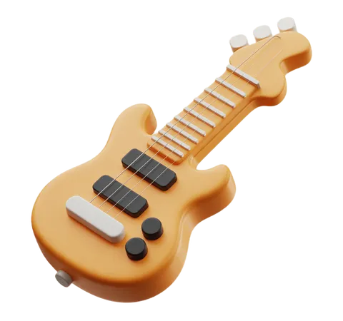 3d cartoon electric guitar clipart isolated transparent background graphic element PNG