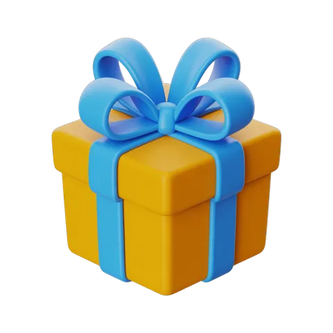 3d cartoon gift box with blue ribbon for birthday celebration presentation design PNG
