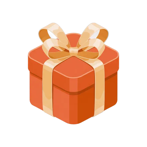 3d cartoon gift box with golden ribbon for birthday celebration presentation design PNG