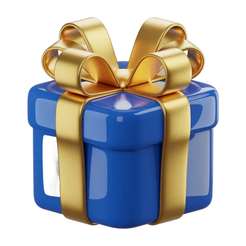 3d cartoon gift box with golden ribbon for holiday and celebration presentations PNG