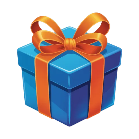 3d cartoon gift box with orange ribbon for birthday celebration presentation design PNG