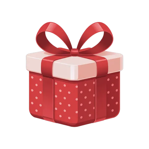 3d cartoon gift box with red ribbon and polka dots for holiday presents and celebrations PNG