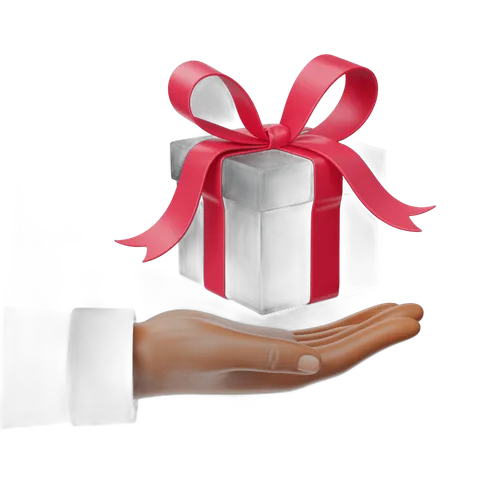 3d cartoon gift box with red ribbon presented in hand for holiday presents and celebrations PNG