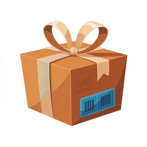 3d cartoon gift box with ribbon and barcode for online shopping and delivery packaging design PNG