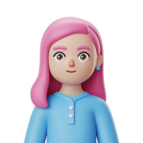 3d cartoon girl with pink hair in blue top for digital illustrations and app icons PNG