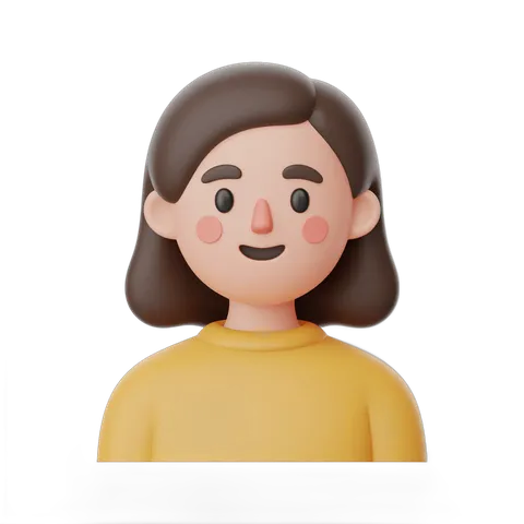 3d cartoon girl with short hair smiling cheerful isolated transparent background clipart PNG