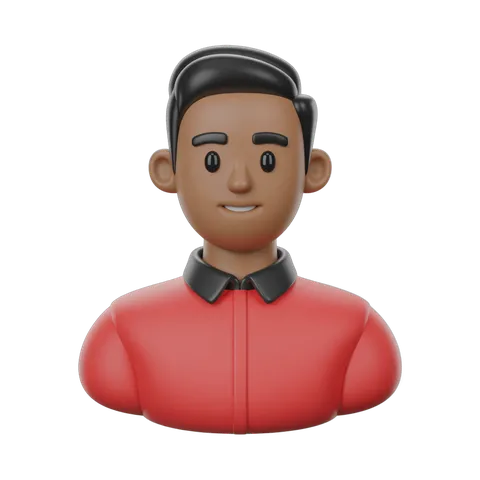 3d cartoon man in red polo shirt smiling isolated transparent background clipart graphic PNG