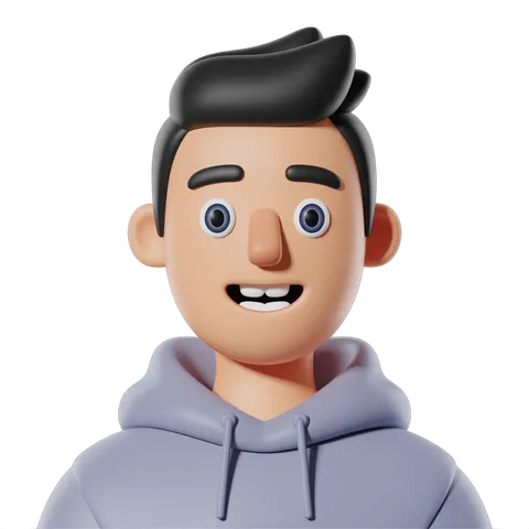 3d cartoon man smiling in gray hoodie isolated transparent background clipart graphic PNG