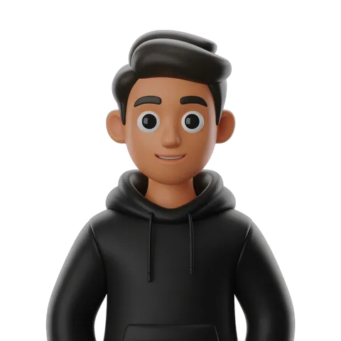 3d cartoon man wearing black hoodie and cap smiling isolated transparent background clipart PNG
