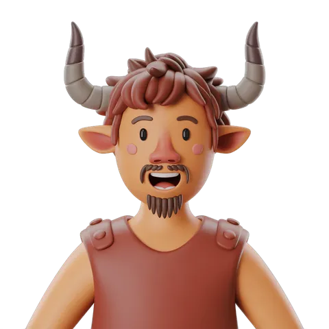 3d cartoon minotaur character laughing in ancient greek gladiator outfit for fantasy games and illustrations PNG