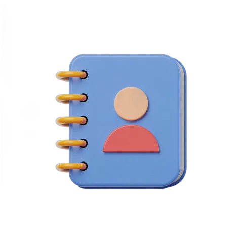 3d cartoon notebook with person icon isolated clipart for user profile or contact section PNG